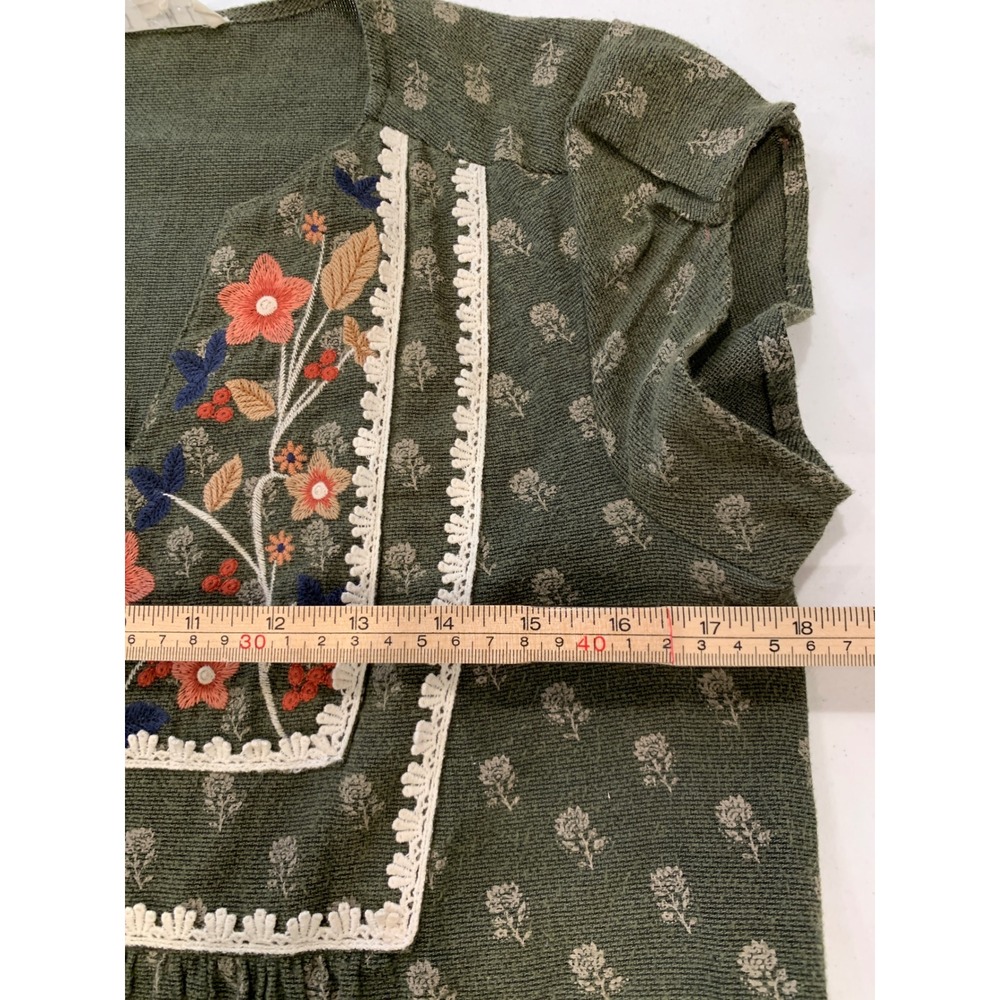 THML Embroidered Floral Shift Dress Medium Cotton Linen Boho Cottagecore Women - Picture 8 of 8